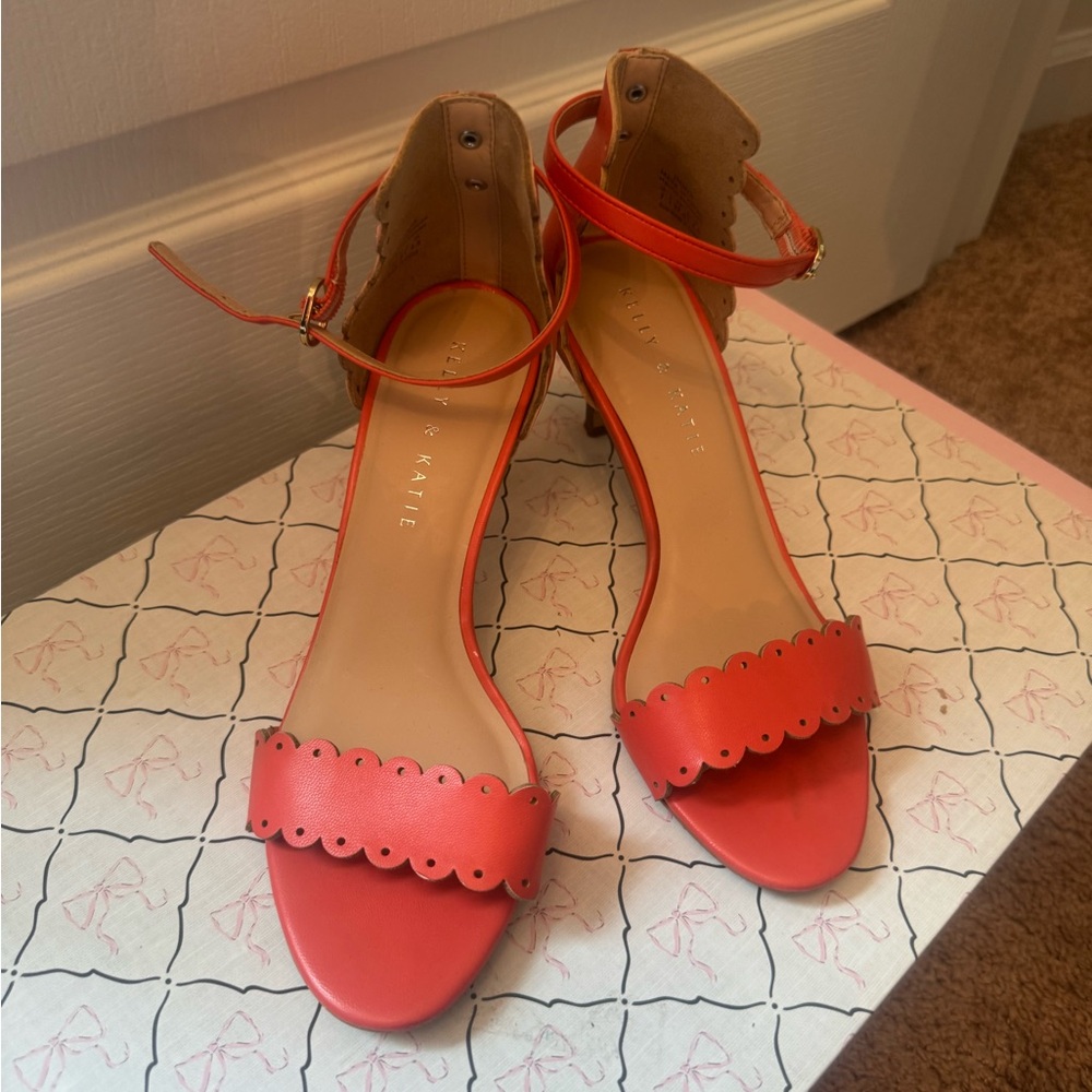Kelly & Katie Coral Scalloped Ankle-Strap Sandals
